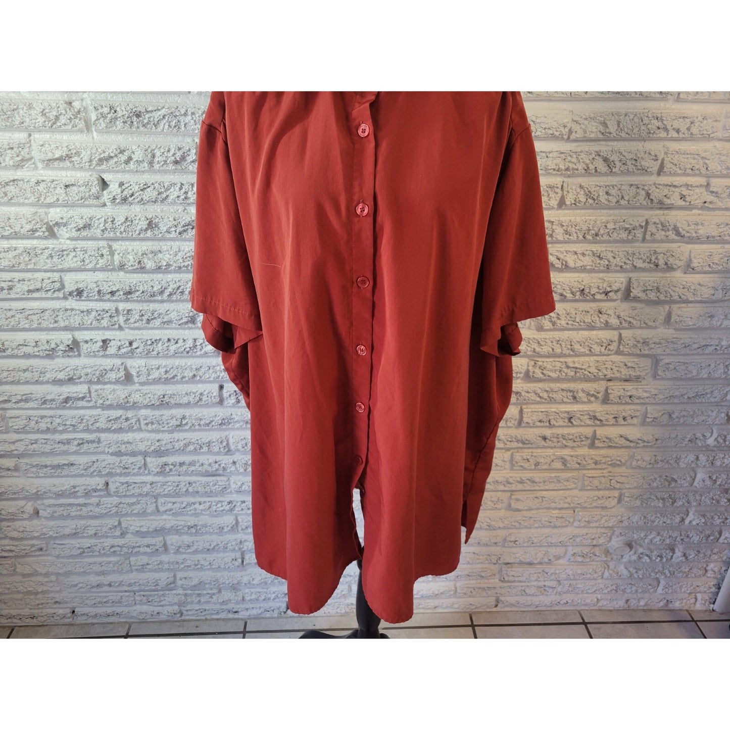 Roamans Womens Shirt 4X Plus Collar Button Up Short Sleeve Burnt Orange Office