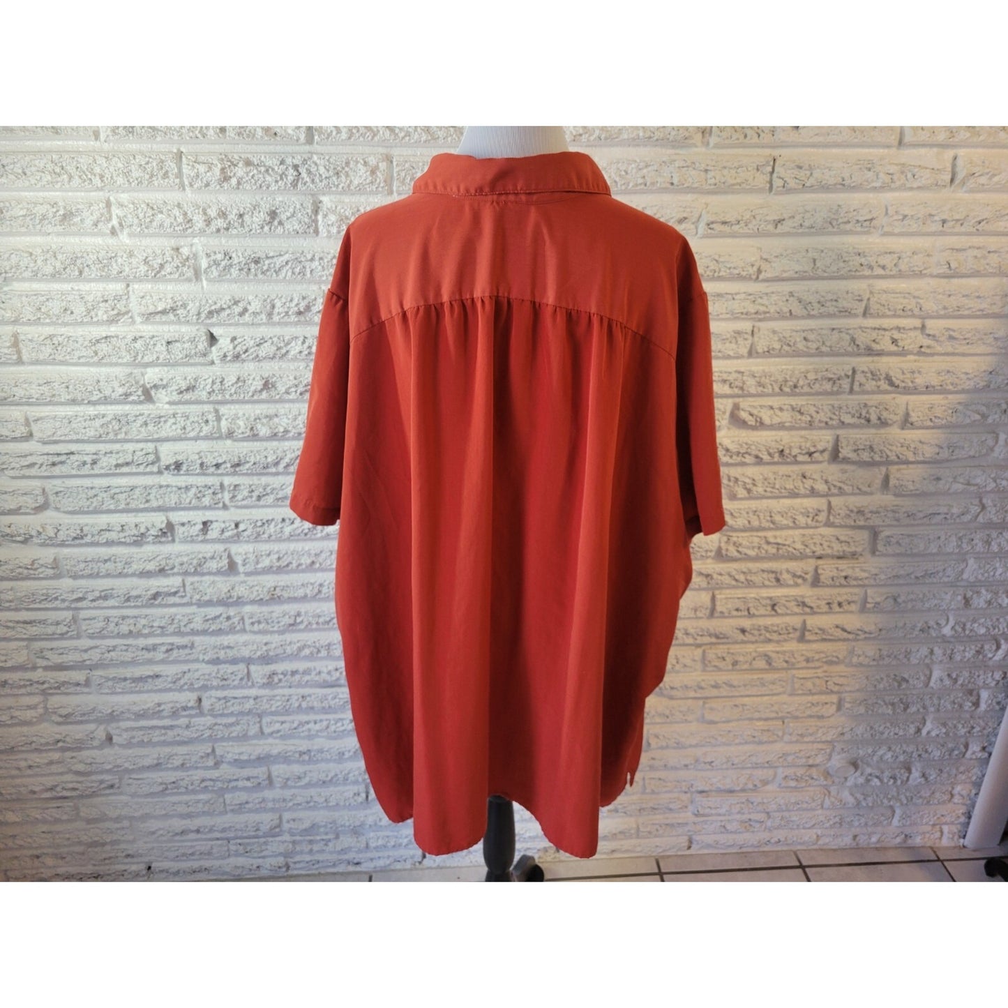 Roamans Womens Shirt 4X Plus Collar Button Up Short Sleeve Burnt Orange Office