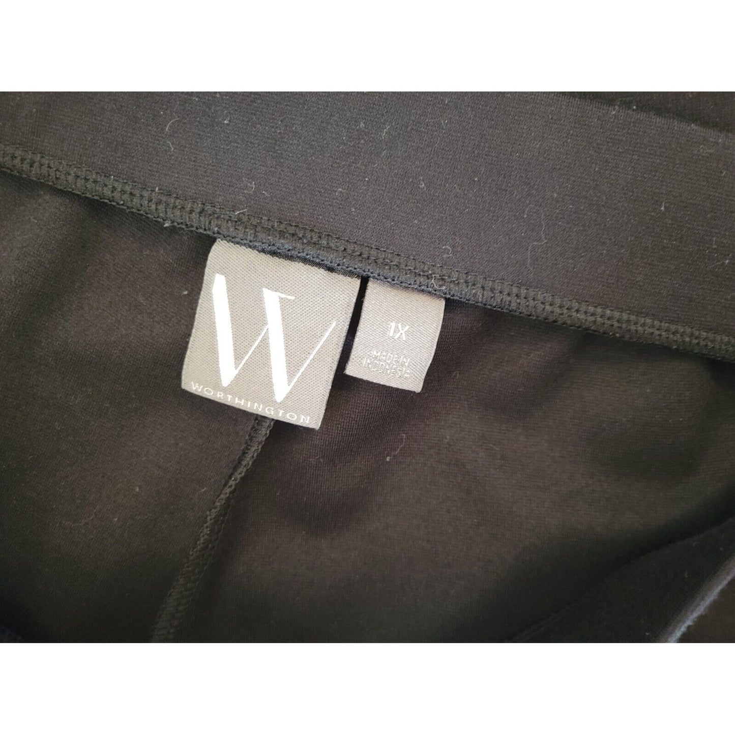 Worthington Women Pants 1X Plus Tapered Comfort Pull On Black Poly Blend Casual