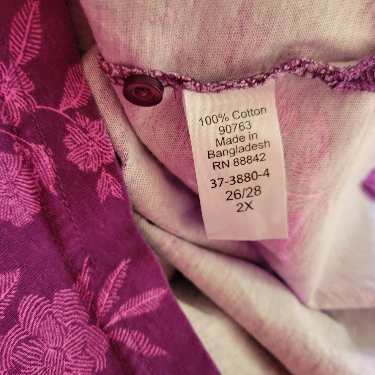 Woman Within Women Top 2X Plus Polo Short Sleeve Purple Floral Side Slits Cotton