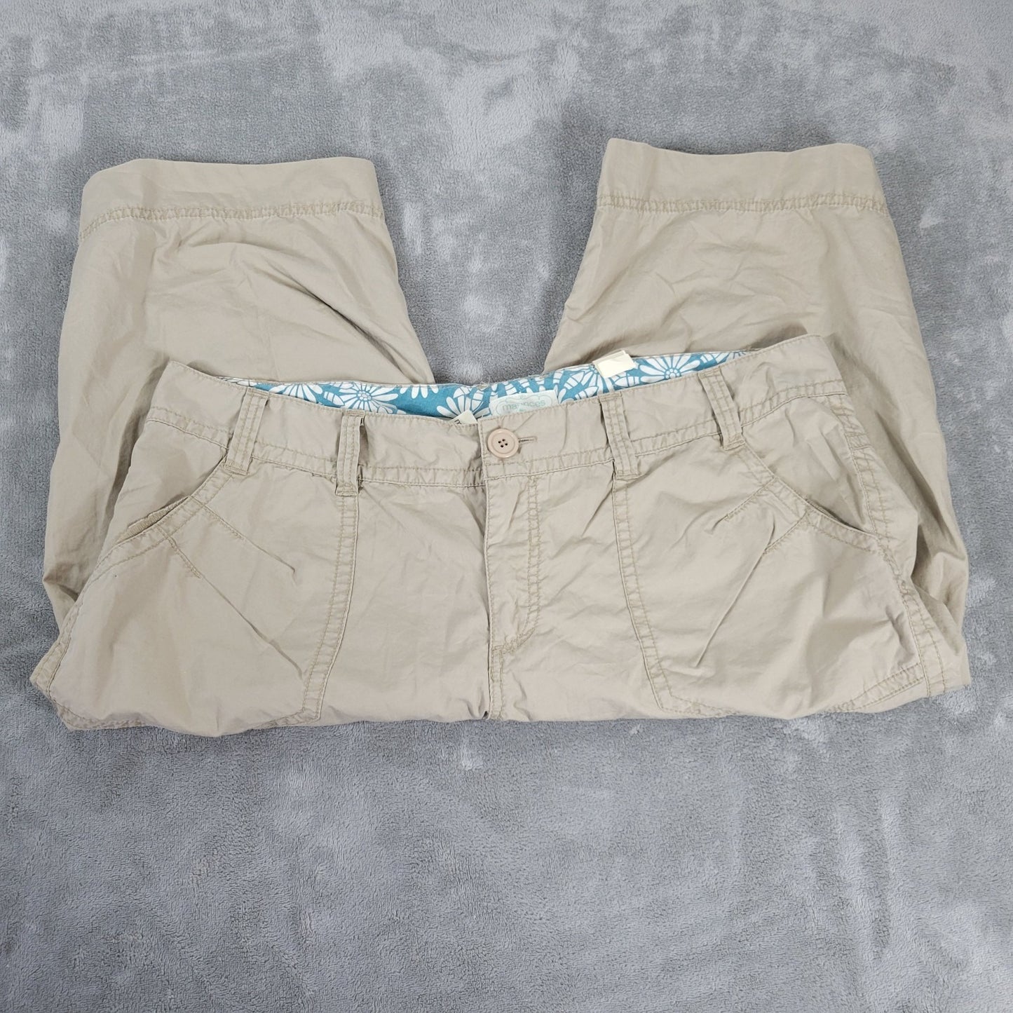 Maurices Women Pants 18 Plus Capri Adjustable Length Beige Cotton Zip Fly Casual