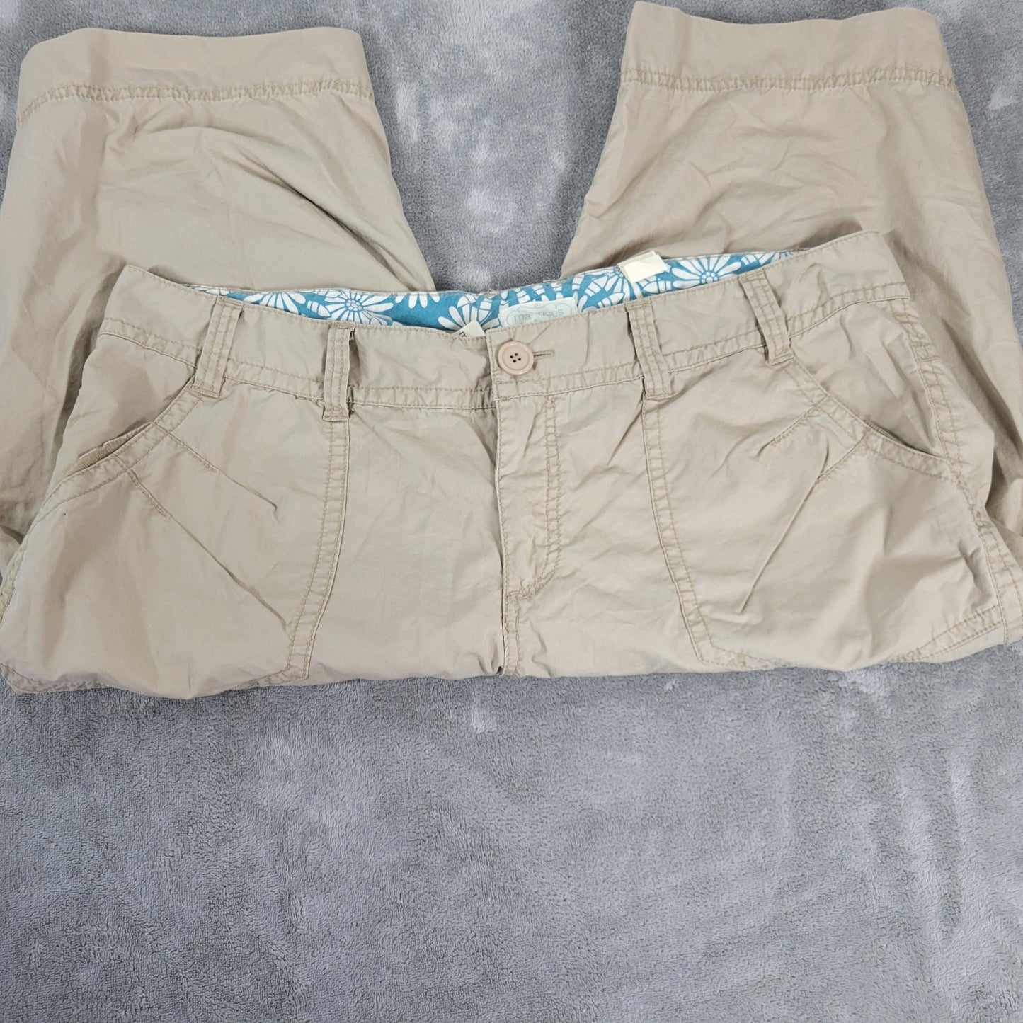 Maurices Women Pants 18 Plus Capri Adjustable Length Beige Cotton Zip Fly Casual