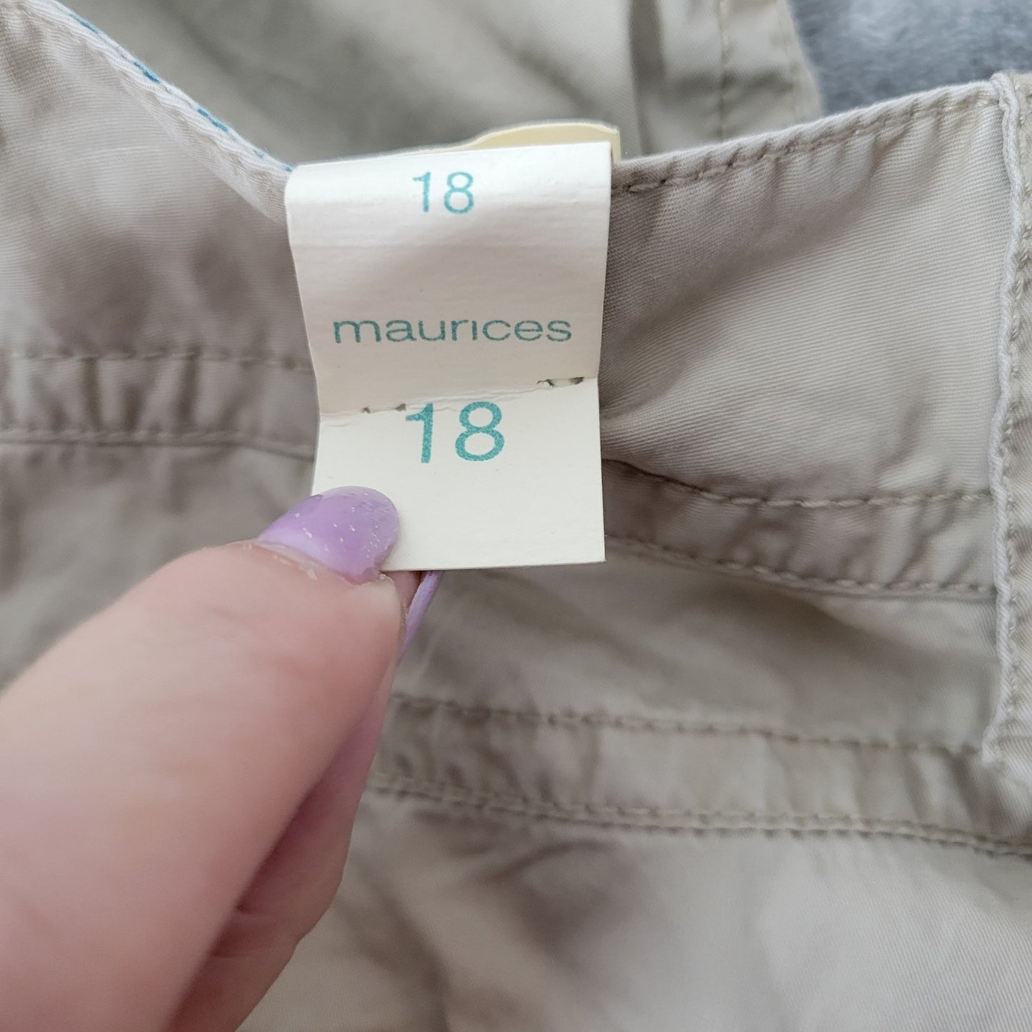 Maurices Women Pants 18 Plus Capri Adjustable Length Beige Cotton Zip Fly Casual