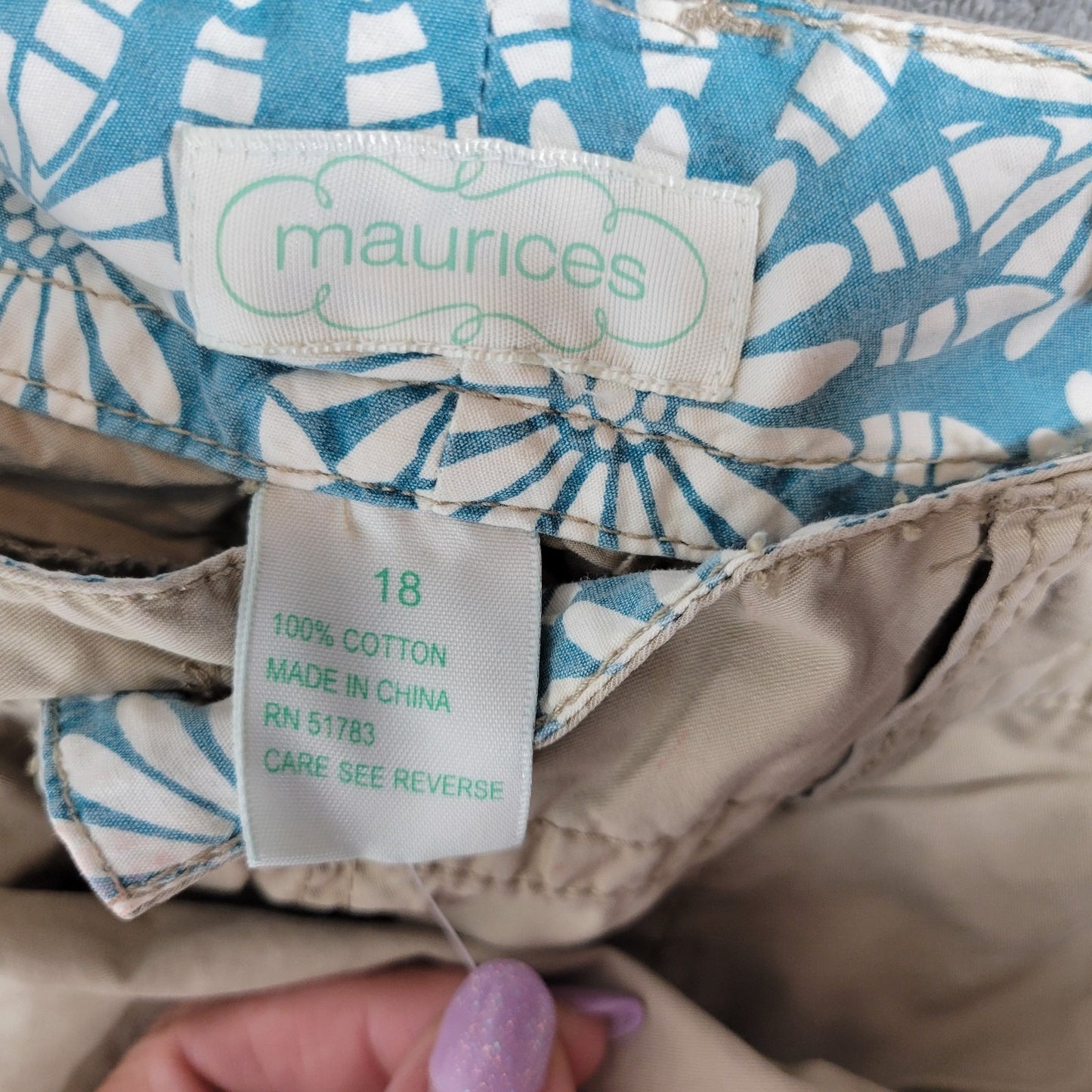 Maurices Women Pants 18 Plus Capri Adjustable Length Beige Cotton Zip Fly Casual