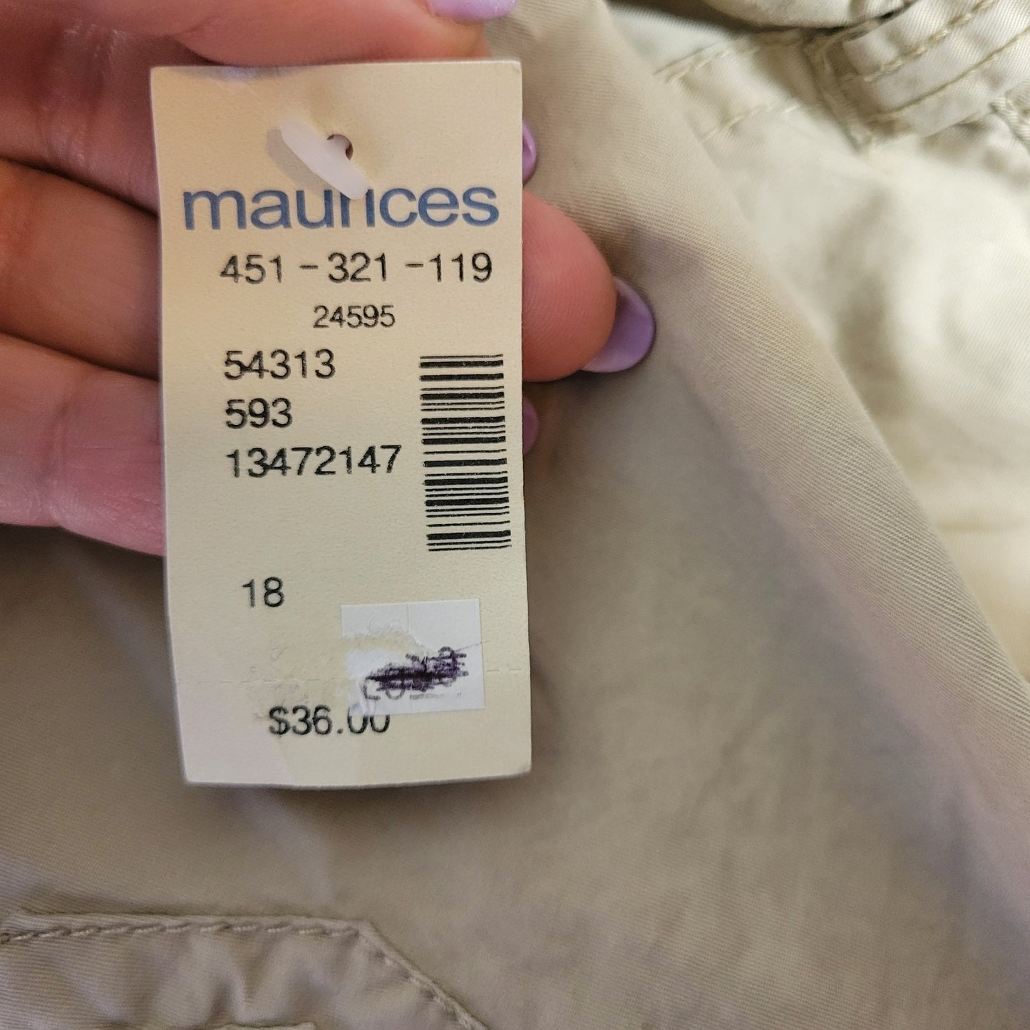 Maurices Women Pants 18 Plus Capri Adjustable Length Beige Cotton Zip Fly Casual