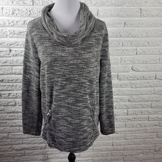Croft Barrow Womens Sweater Extra Large Long Sleeve Turtleneck Gray Zip Pockets