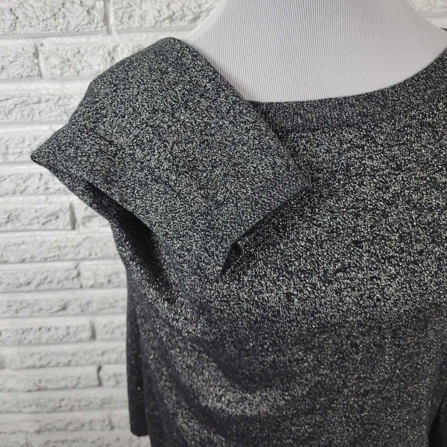 Liz Claiborne Womens Sweater Extra Large XL Black Silver Metallic 3/4 Sleeve