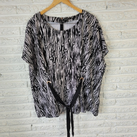 Lane Bryant Womens Top 22 24 Plus Zip Back Zebra Black Animal Print Poly Blend