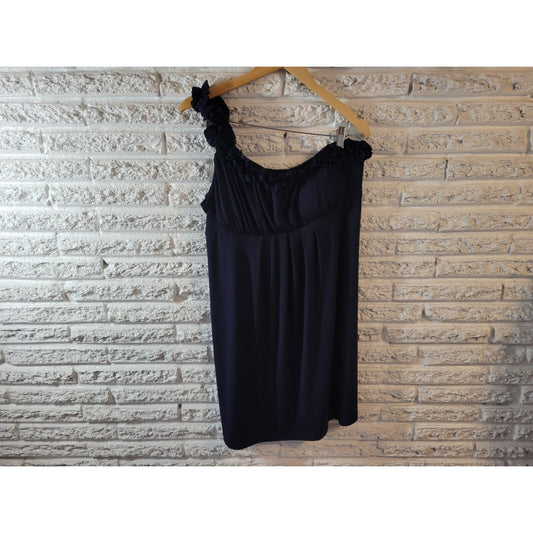 Enfocus Studio Womens Dress 16 Plus Mini Sheath Blue One Shoulder Party Ruffle