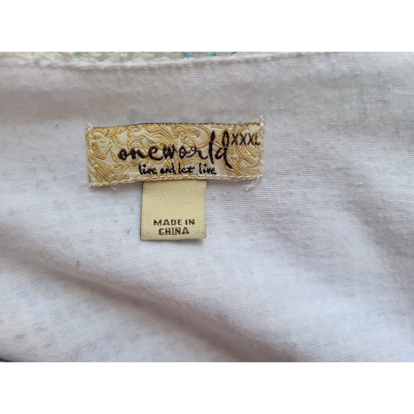 Live Let Live Womens Top XXL Short Sleeve Crochet Lace Hem Blue Floral Sequins