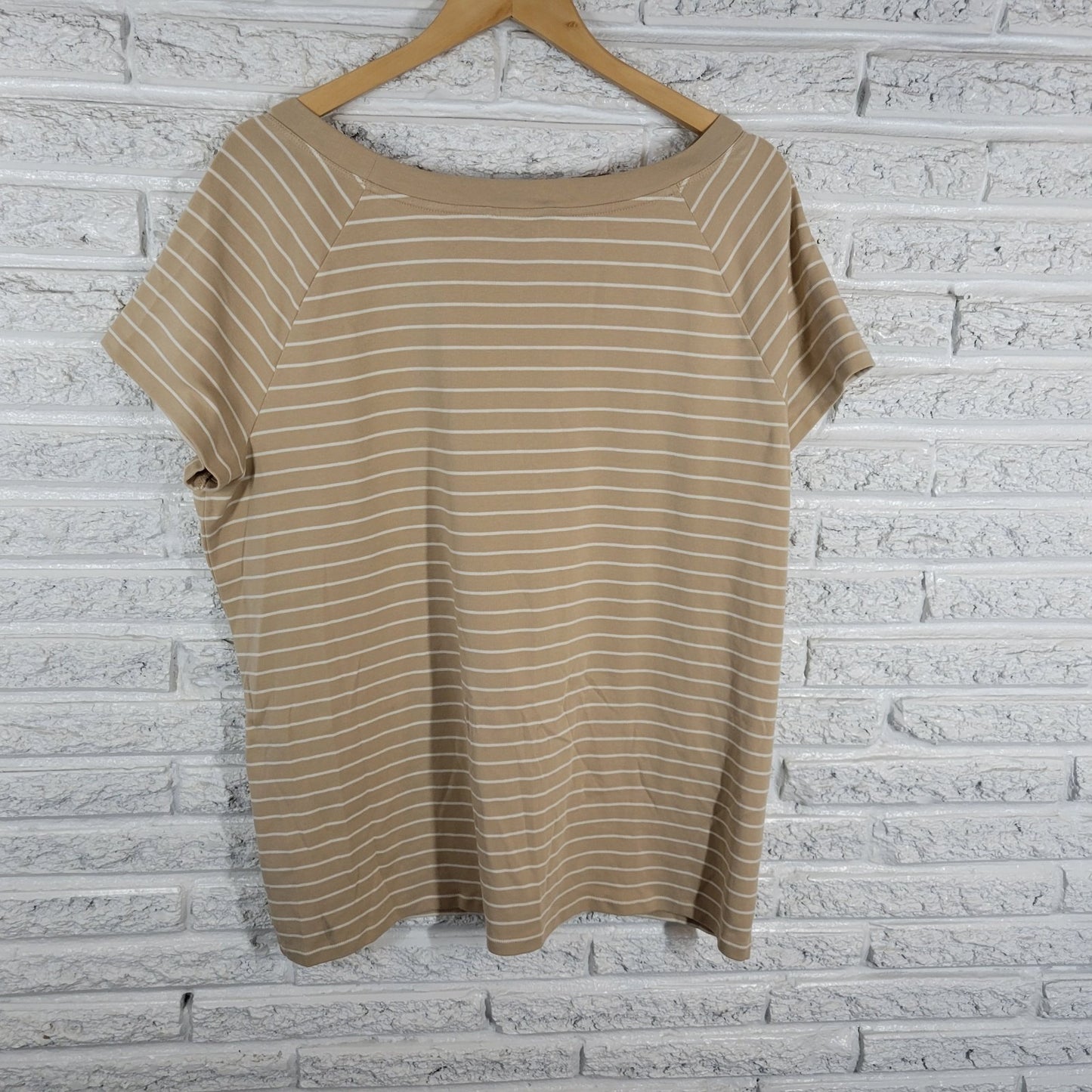 Lauren Ralph Lauren Womens Top 3X Plus Tee Knit Short Sleeve Beige Tan Stripe