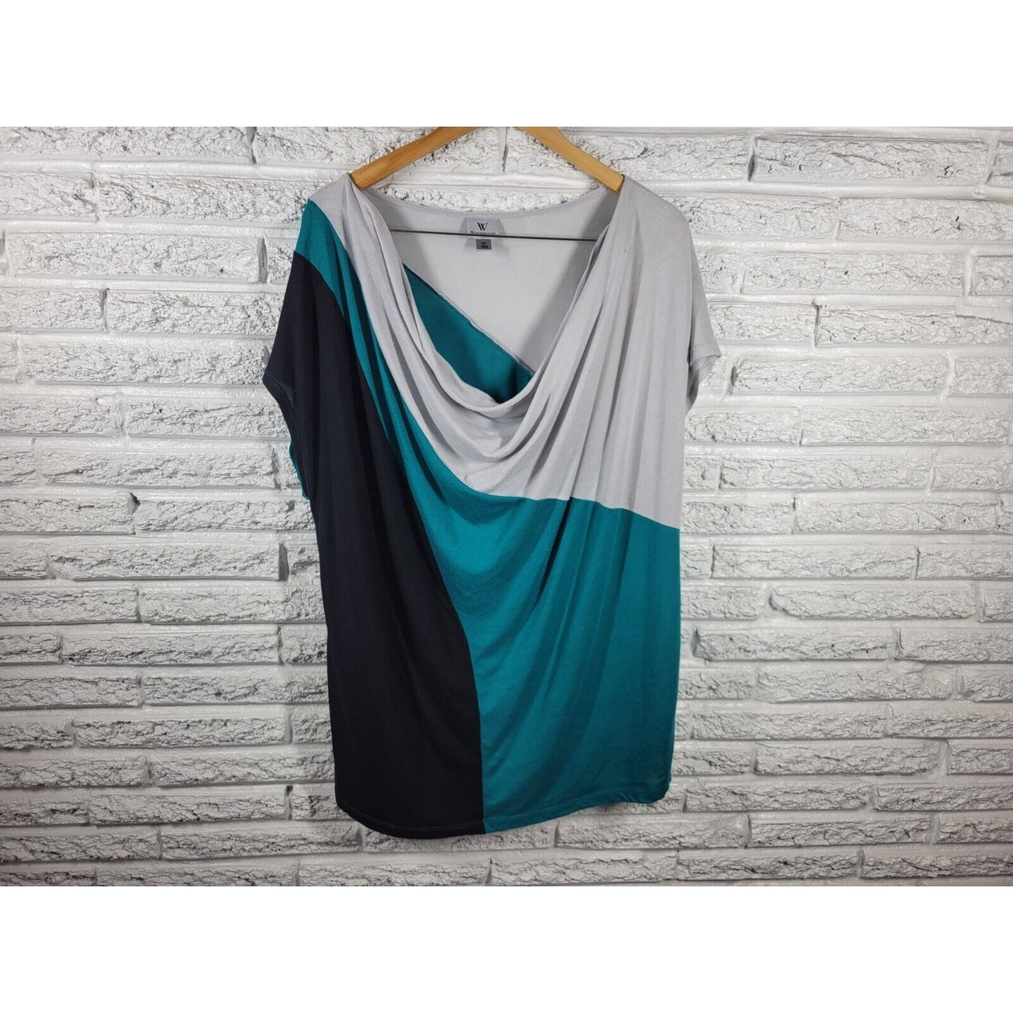 Worthington Womens Top 3X Sleeveless Blue Color Block Drape Neck Poly Blend