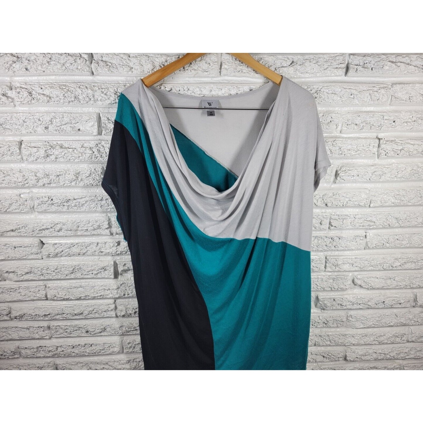 Worthington Womens Top 3X Sleeveless Blue Color Block Drape Neck Poly Blend