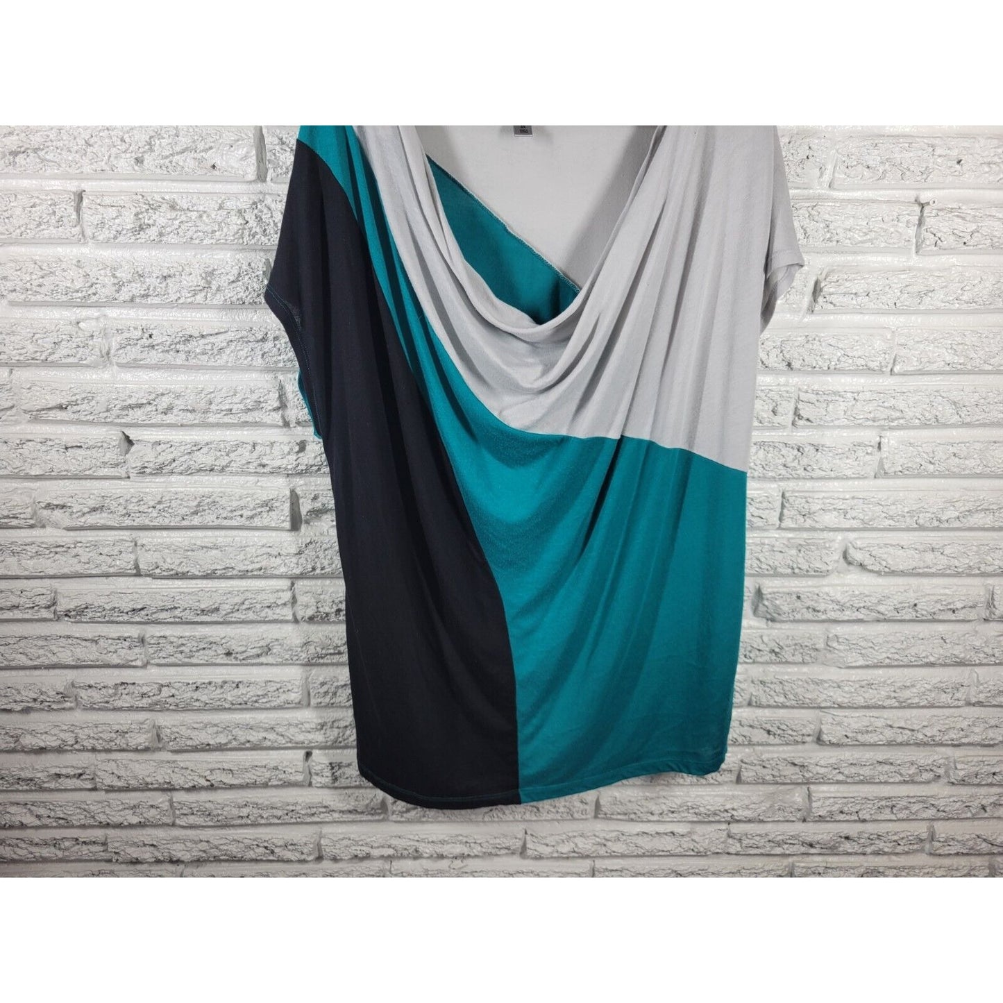 Worthington Womens Top 3X Sleeveless Blue Color Block Drape Neck Poly Blend