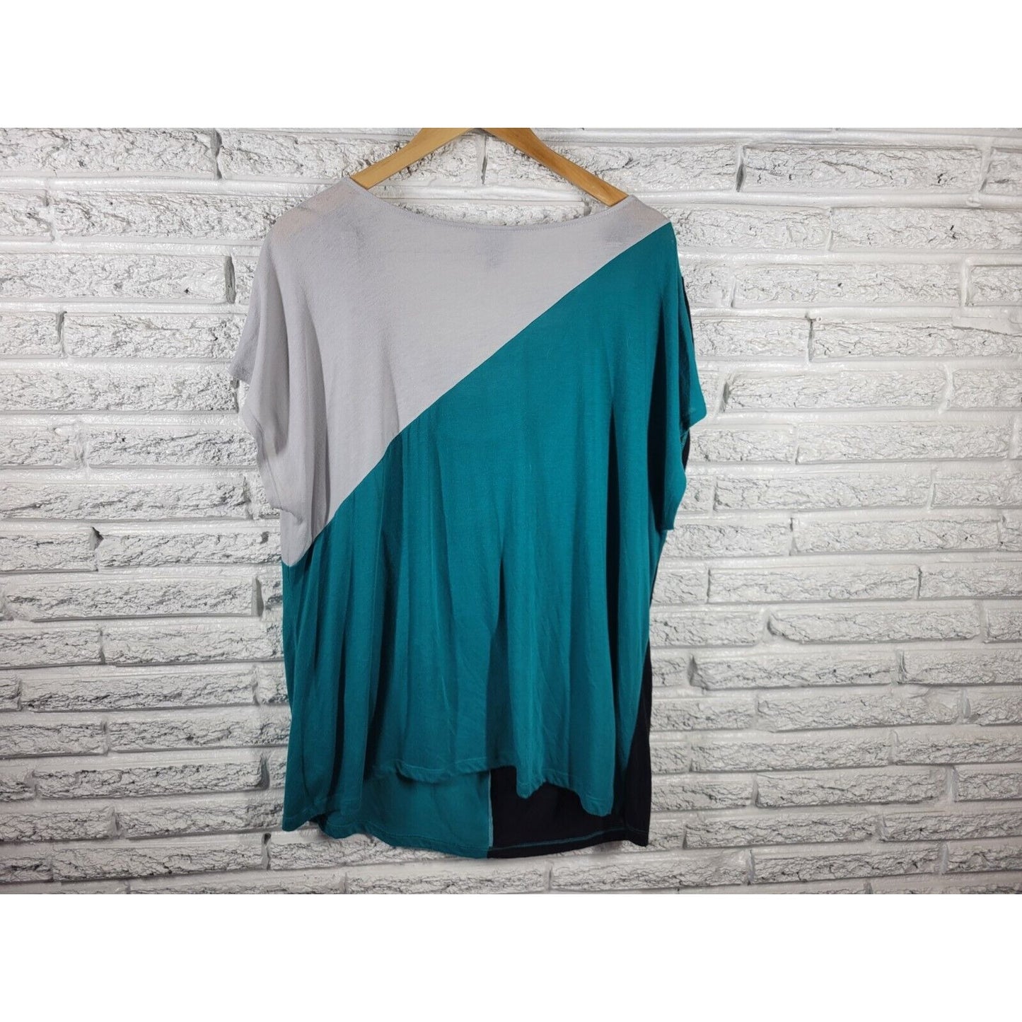 Worthington Womens Top 3X Sleeveless Blue Color Block Drape Neck Poly Blend