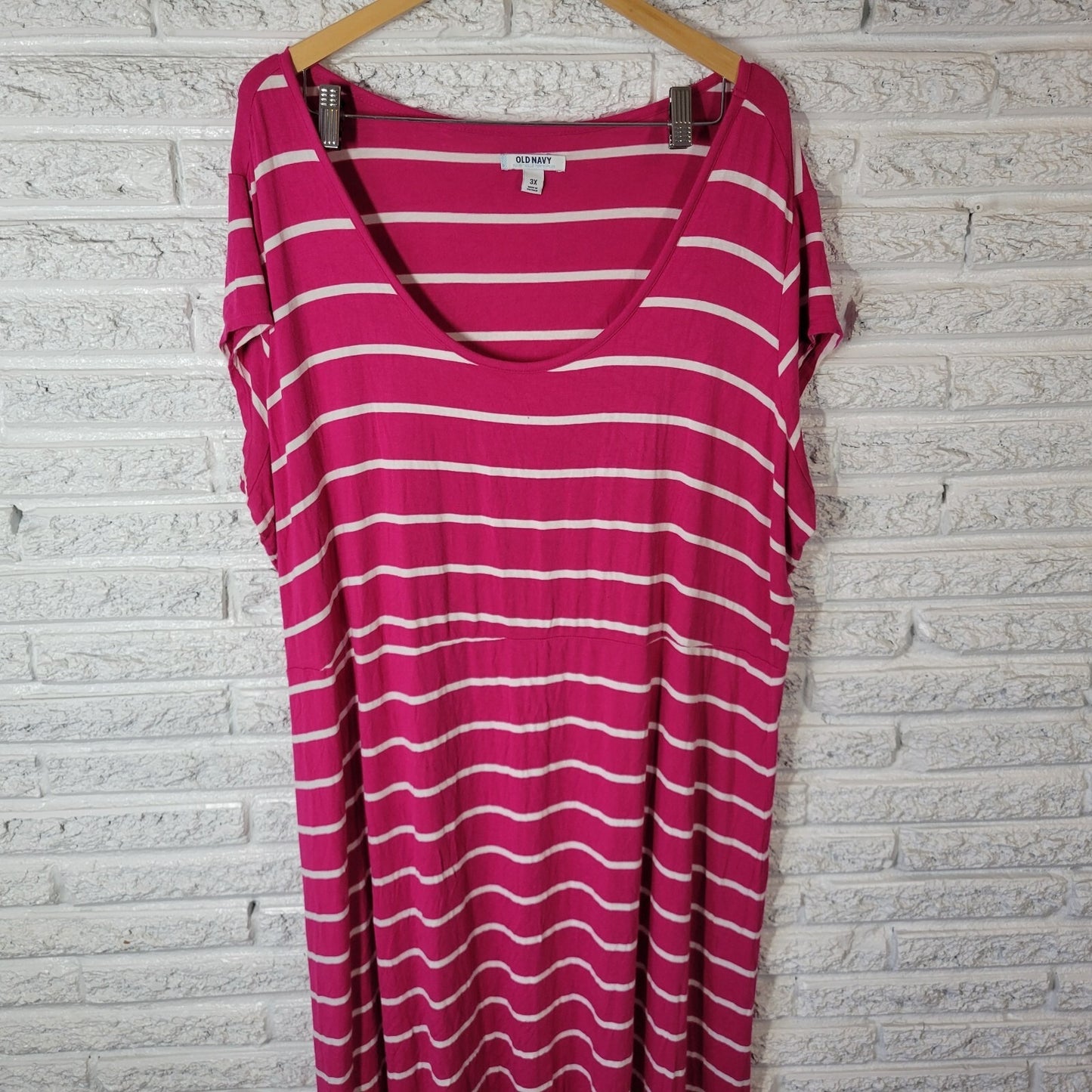 Old Navy Womens Dress 3X Plus Cap Sleeve Pink Stripe Rayon Blend Scoop Neck