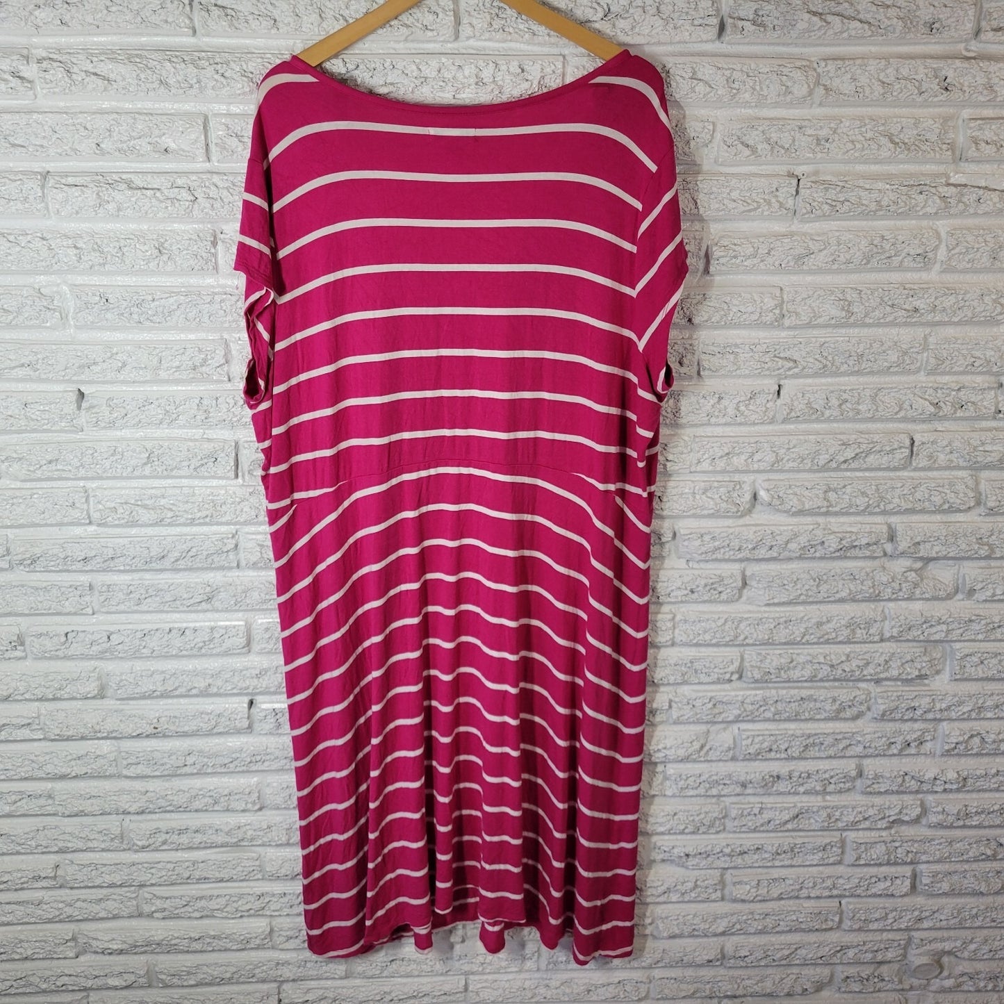 Old Navy Womens Dress 3X Plus Cap Sleeve Pink Stripe Rayon Blend Scoop Neck