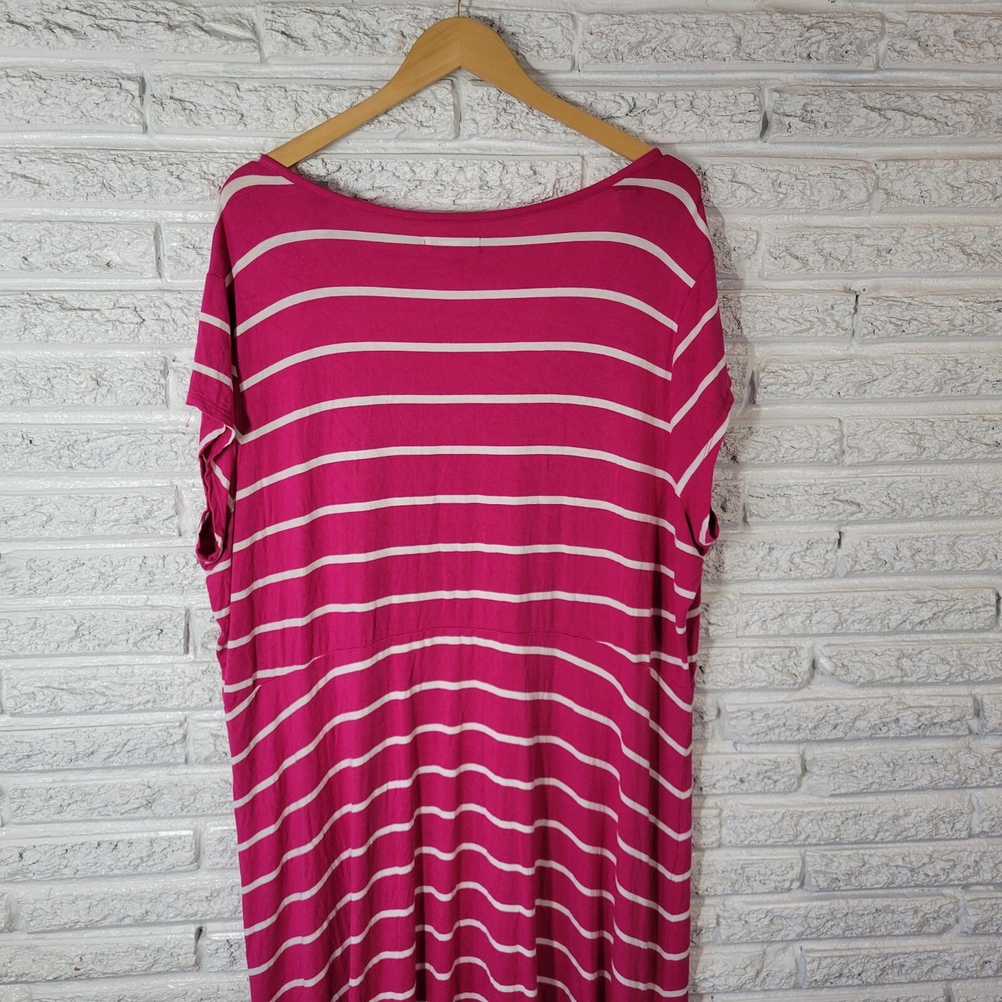 Old Navy Womens Dress 3X Plus Cap Sleeve Pink Stripe Rayon Blend Scoop Neck