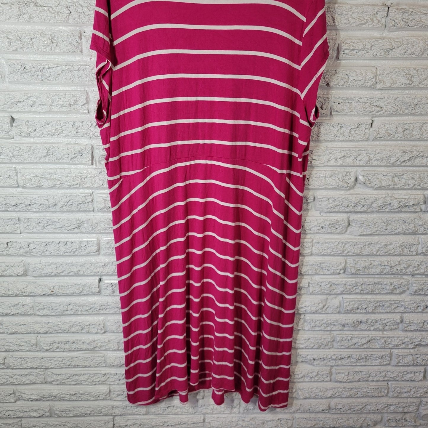 Old Navy Womens Dress 3X Plus Cap Sleeve Pink Stripe Rayon Blend Scoop Neck