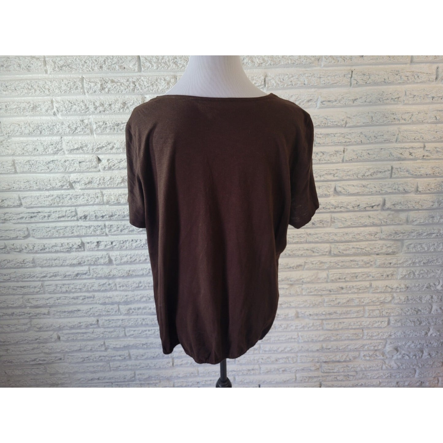 Style & Co Womens Top 1X Plus Cap Sleeve Brown Studded Sequins Stretchy Cotton