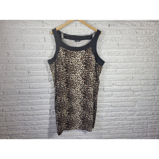 Notations Womens Dress 24 Plus Mini Sleeveless Wide Strap Brown Animal Print