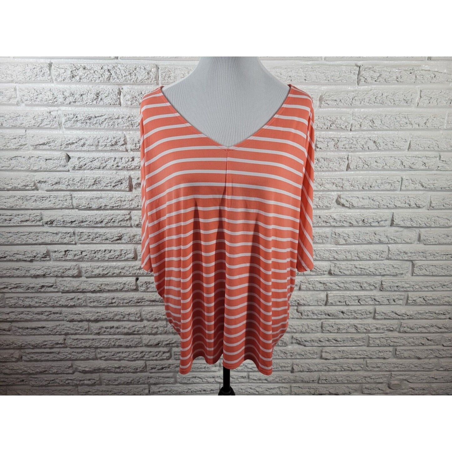 Gloria Vanderbilt Womens Top Extra Large xl Oversized Pink Stripe Poly Blend