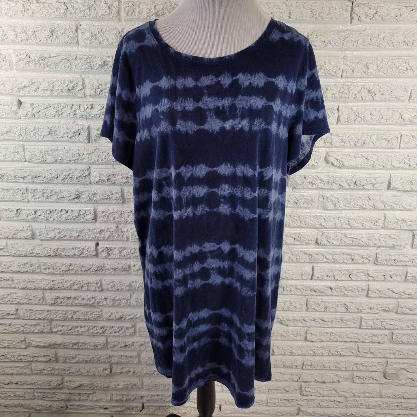 Sonoma Plus Size 1X Blue White Tie Dye Pajama Top Short Sleeve Cotton Blend