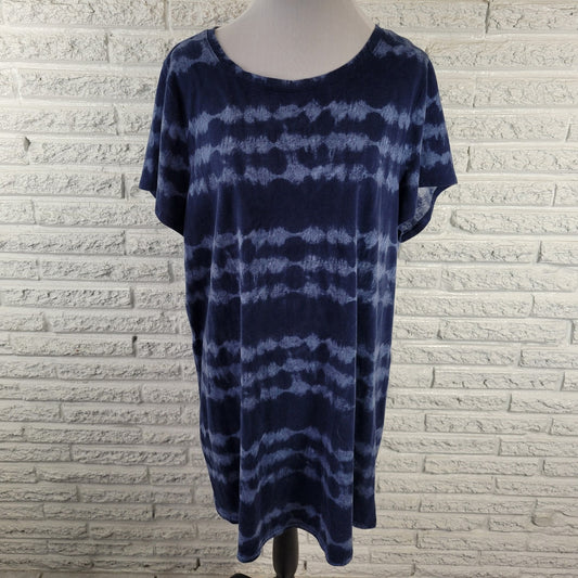 Sonoma Plus Size 1X Blue White Tie Dye Pajama Top Short Sleeve Cotton Blend