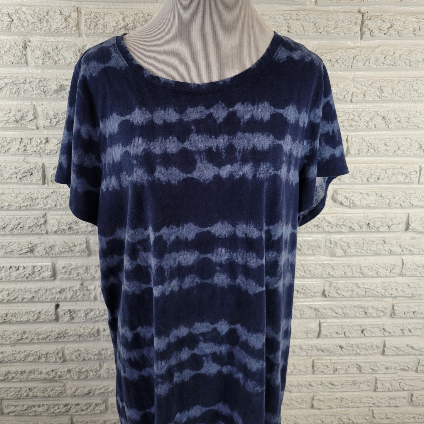 Sonoma Plus Size 1X Blue White Tie Dye Pajama Top Short Sleeve Cotton Blend