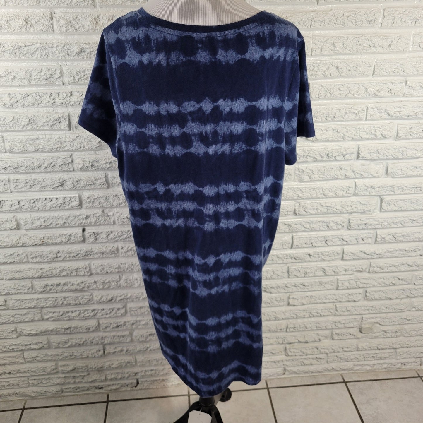 Sonoma Plus Size 1X Blue White Tie Dye Pajama Top Short Sleeve Cotton Blend