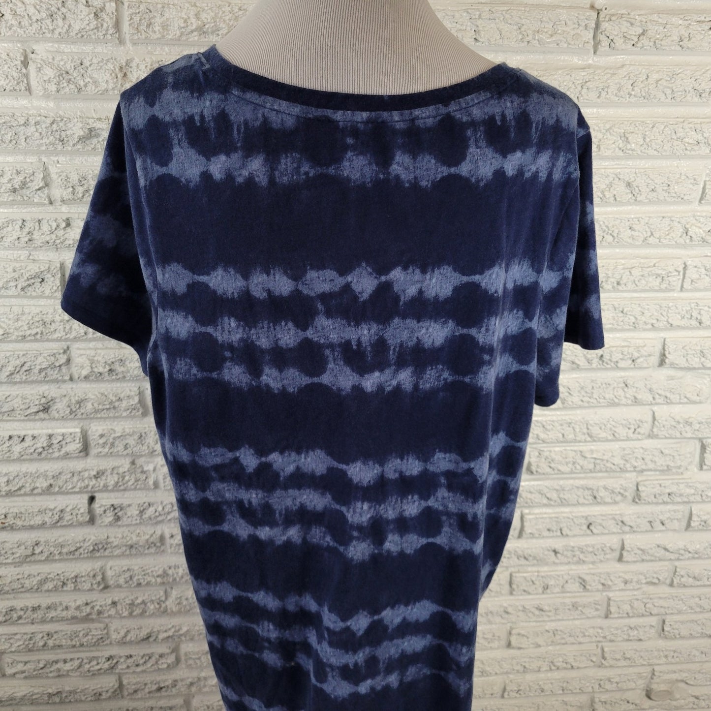 Sonoma Plus Size 1X Blue White Tie Dye Pajama Top Short Sleeve Cotton Blend