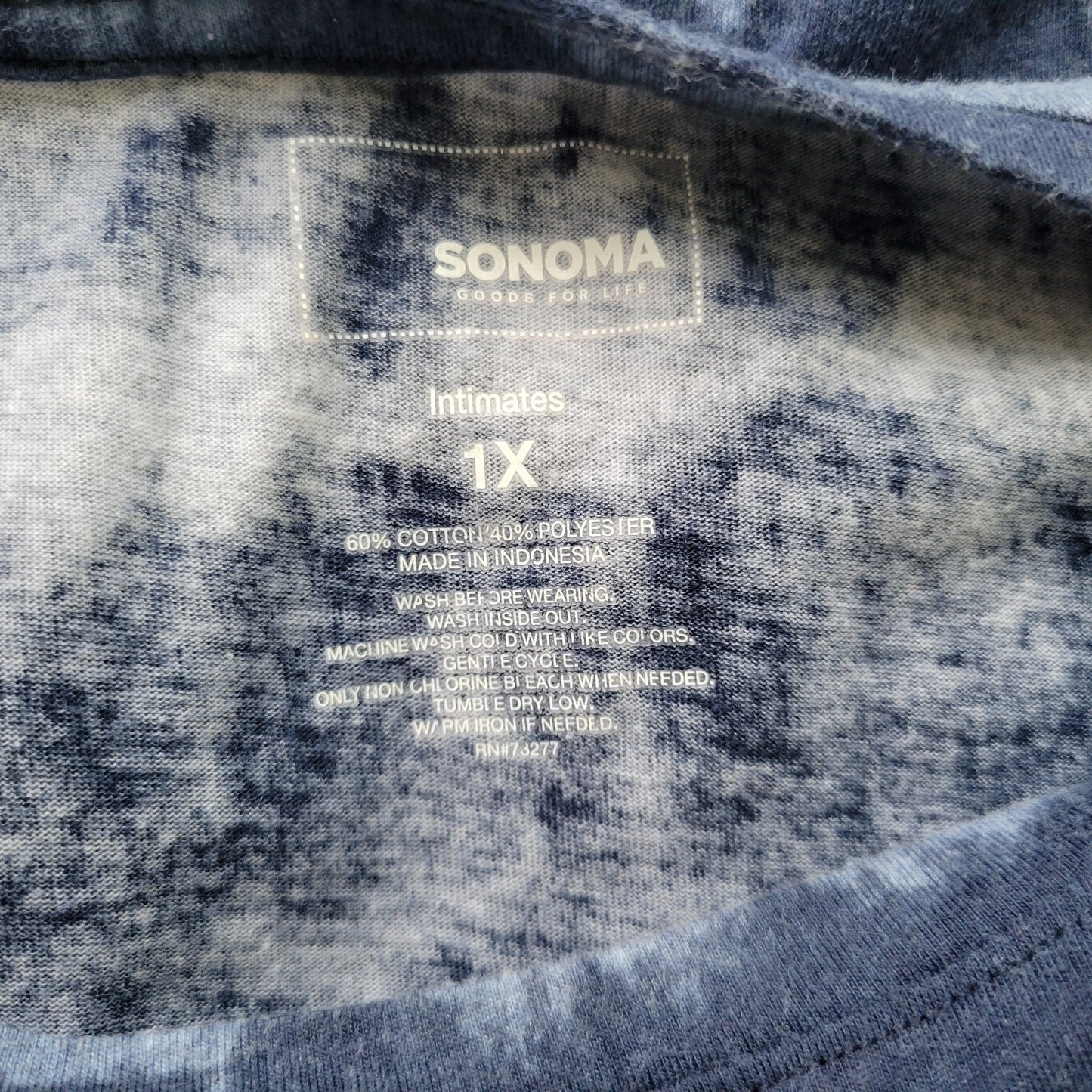 Sonoma Plus Size 1X Blue White Tie Dye Pajama Top Short Sleeve Cotton Blend