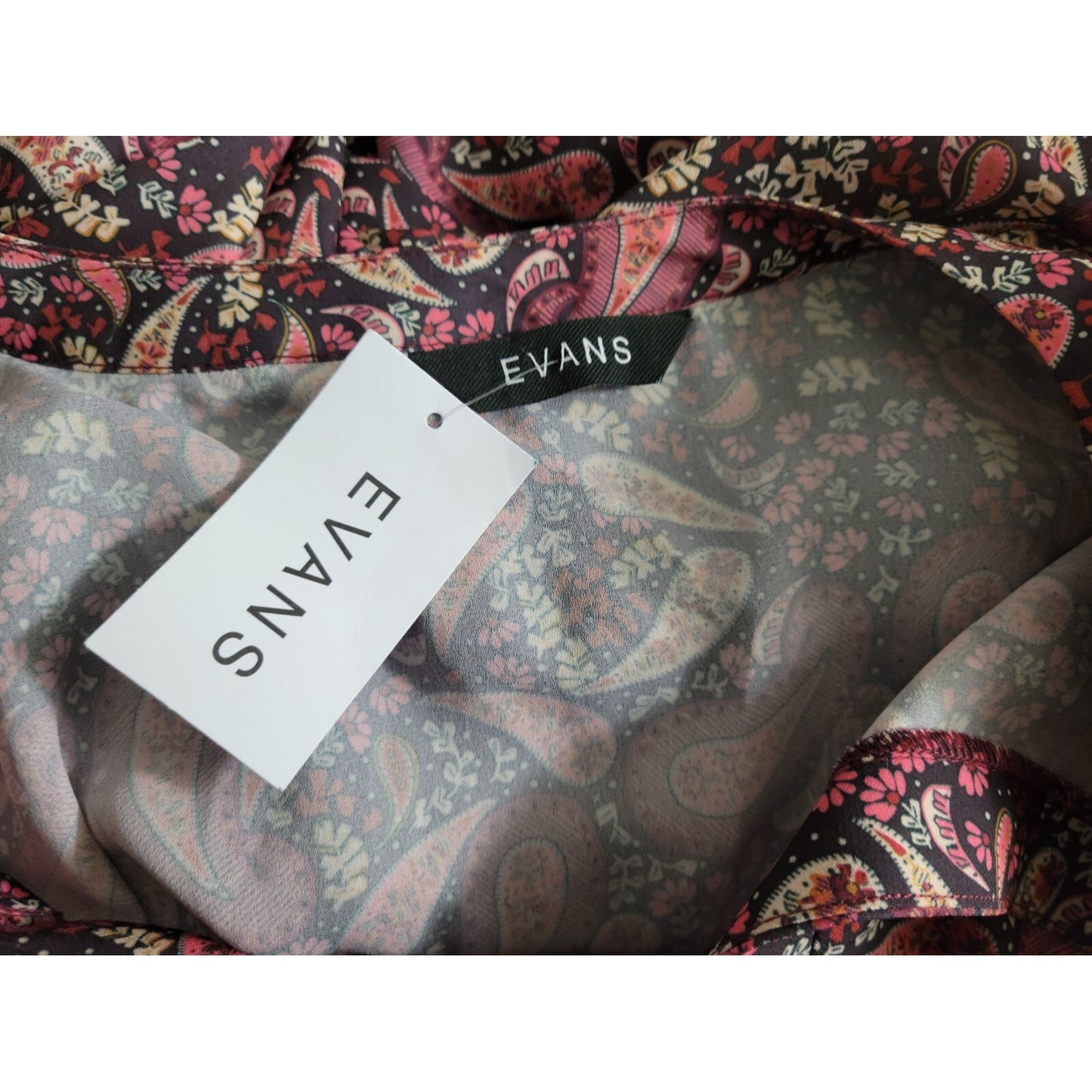 Evans Womens Shirt 26 Plus Long Sleeve Ruffle Button Burgundy Paisley Career