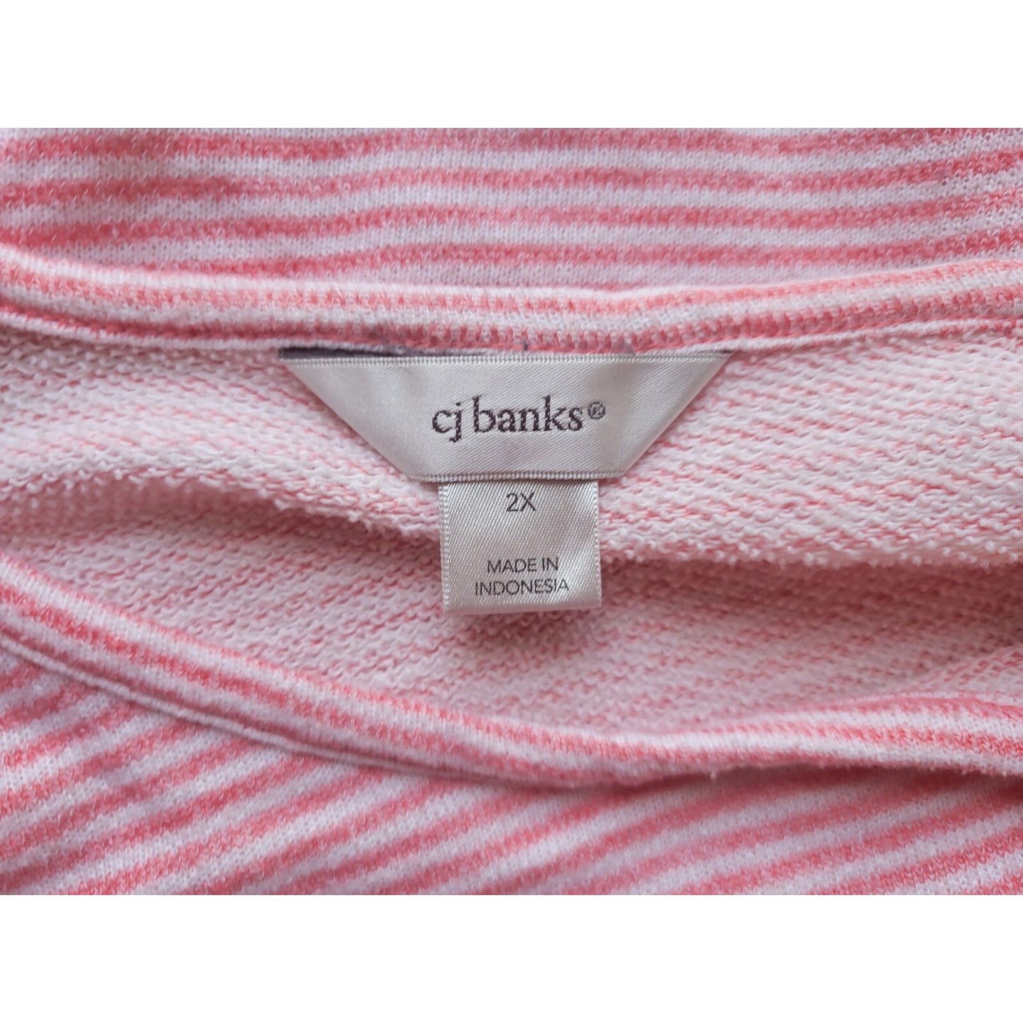 CJ Banks Women Top 2X Plus Knit Double Zip Pink Stripe Cotton Blend Comfy Casual