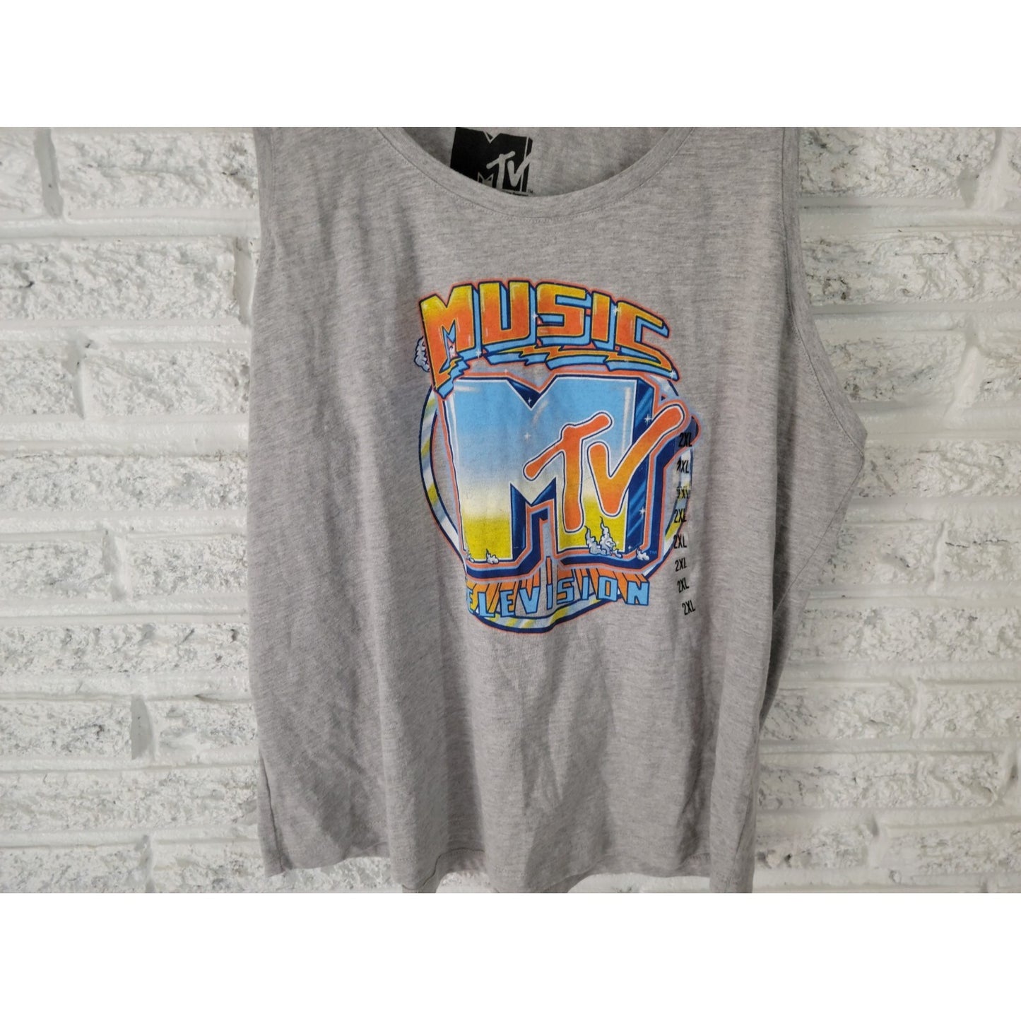 MTV Music Television Womens Top 2XL Plus Tank Gray Cotton Blend Casual Novelty