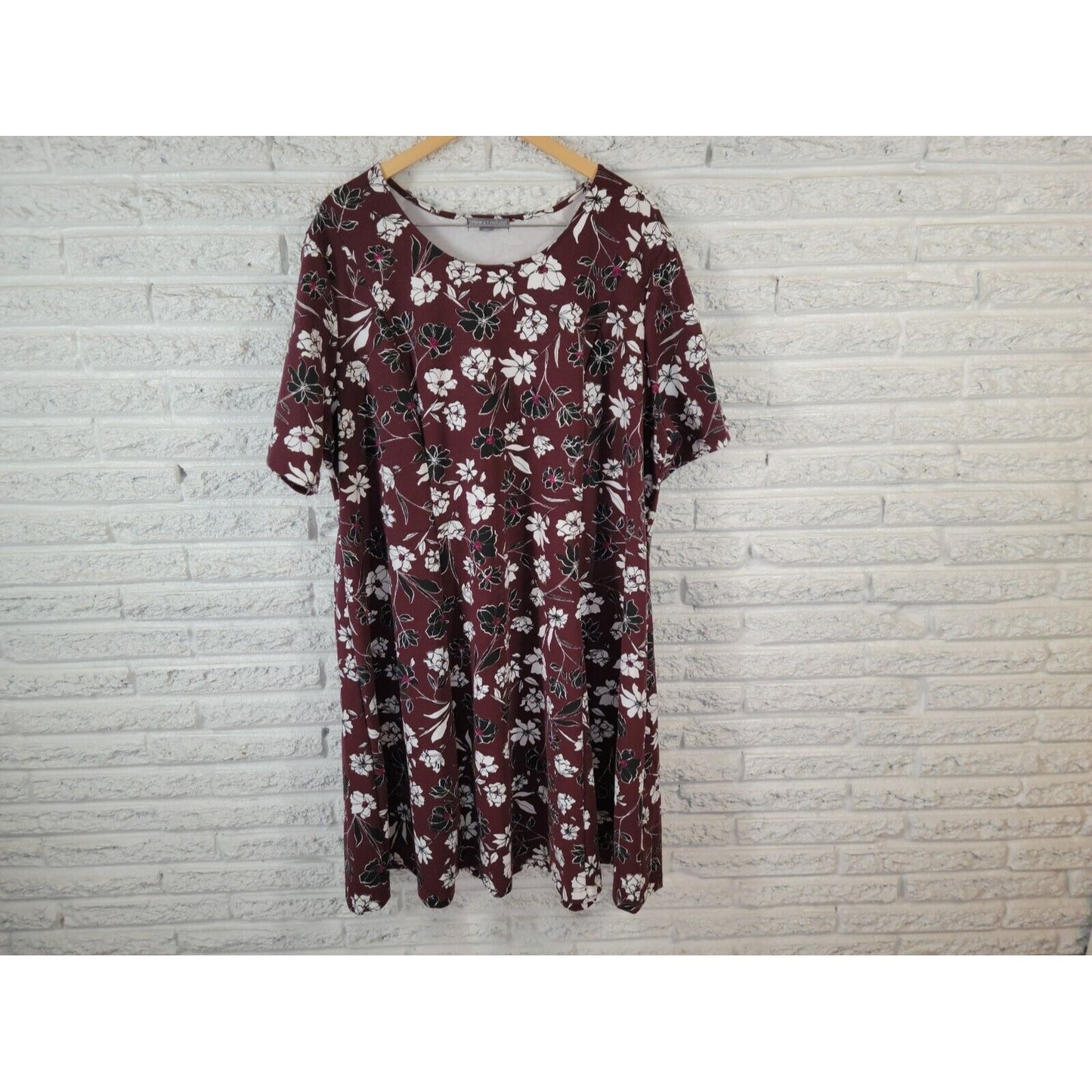 Jessica London Womens Dress 28W Plus Short Sleeve Shirt Burgundy Floral Casual