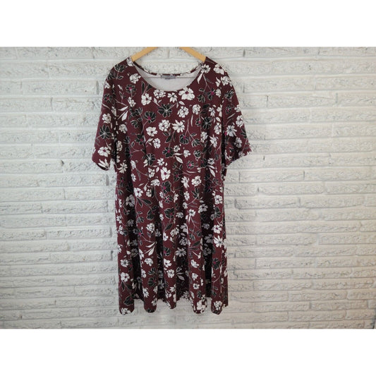 Jessica London Womens Dress 28W Plus Short Sleeve Shirt Burgundy Floral Casual
