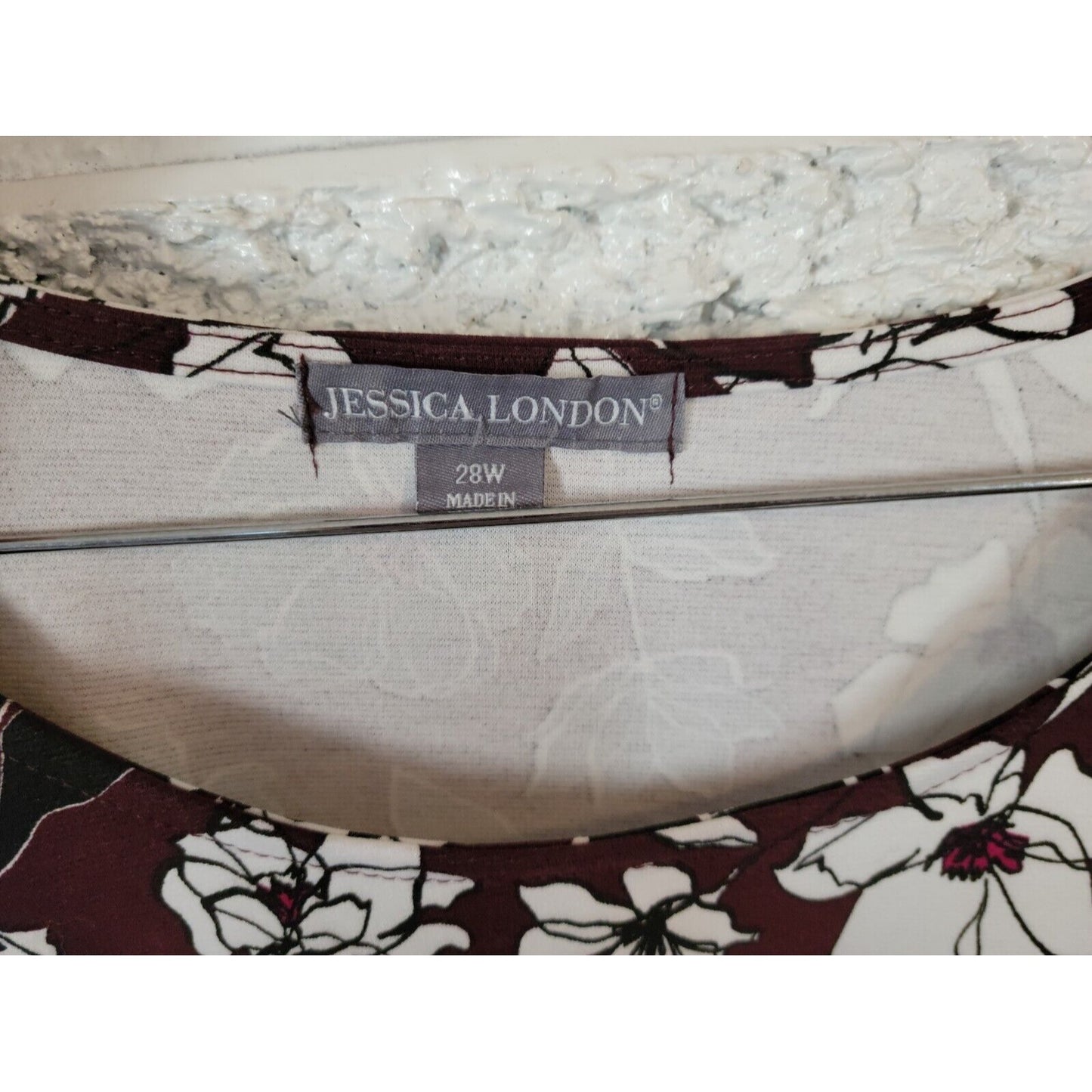 Jessica London Womens Dress 28W Plus Short Sleeve Shirt Burgundy Floral Casual