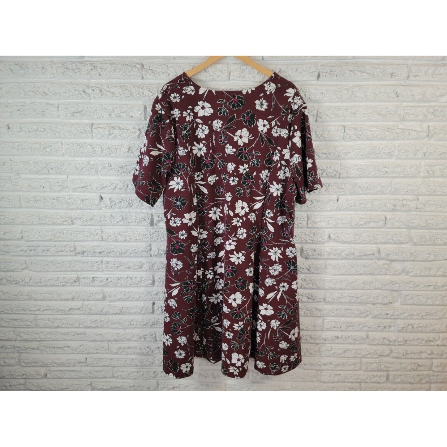 Jessica London Womens Dress 28W Plus Short Sleeve Shirt Burgundy Floral Casual