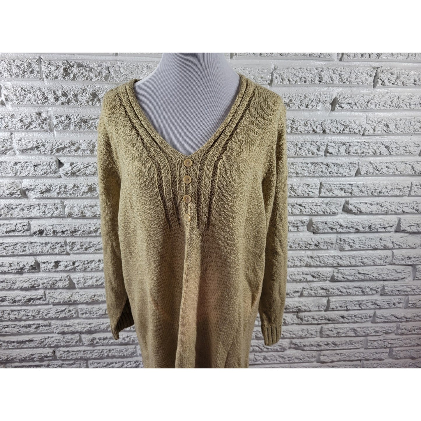 Avenue Womens Sweater 26 28 Plus Pullover Acrylic Beige Office Deco Buttons