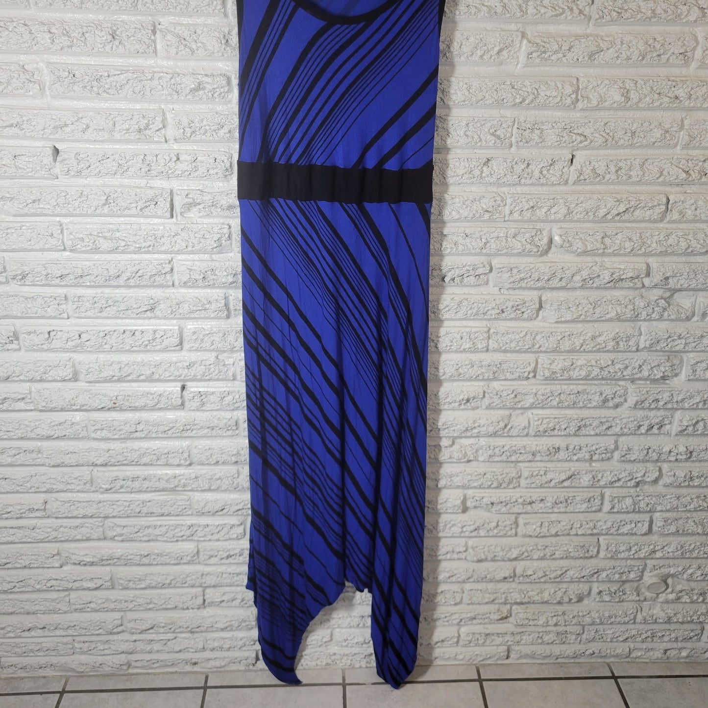 Apt 9 Womens Dress 0X Plus Maxi Tank Sheath Handkerchief Hem Blue Black Stripe