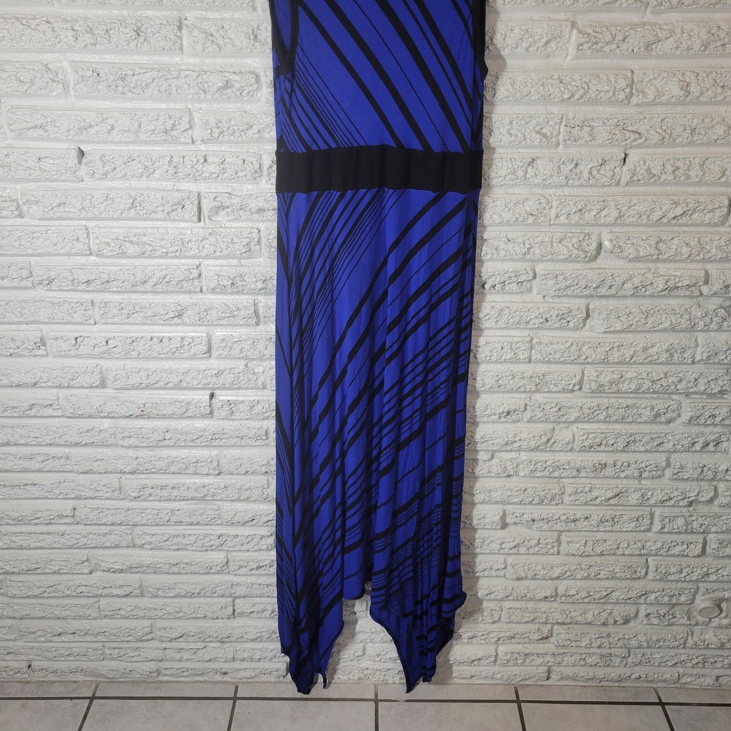 Apt 9 Womens Dress 0X Plus Maxi Tank Sheath Handkerchief Hem Blue Black Stripe