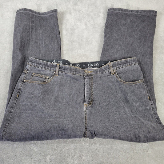 Denim Co Womens Jeans 22W Straight Leg Muted Black Denim Zip Fly Short Inseam