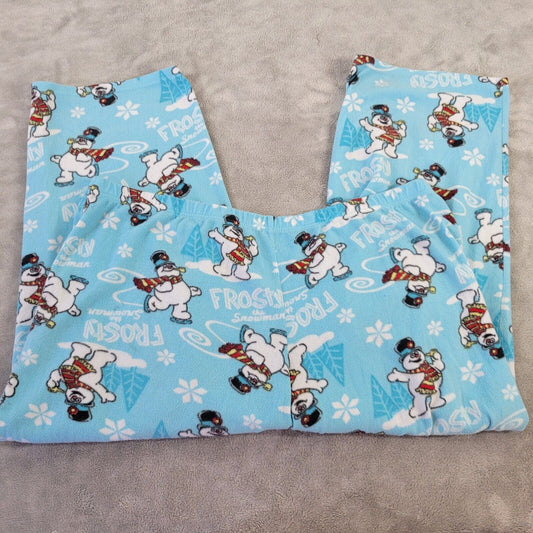 Frosty Snowman Women Pajama Pants 2X Capri Blue Polyester Lightweight Loungewear
