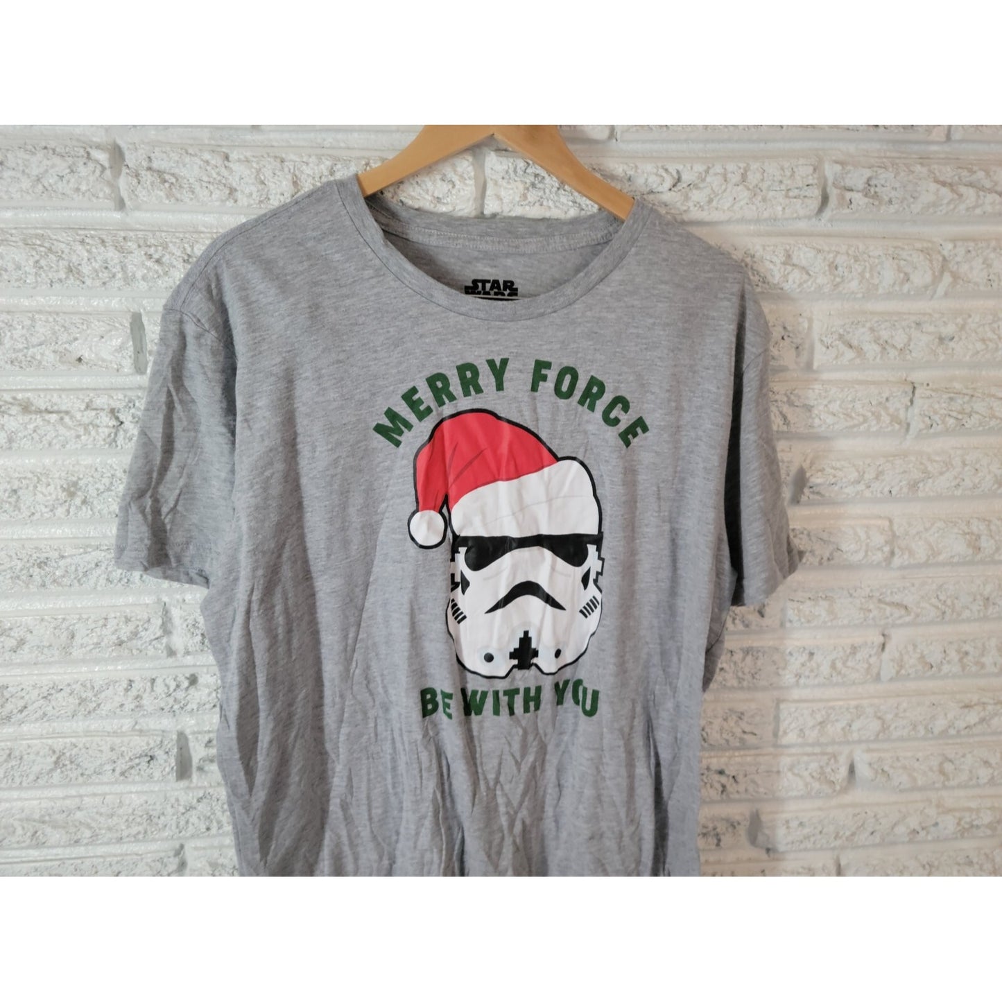 Christmas Star Wars Unisex Top XL Tee Merry Force Be With You Gray Crew Holiday