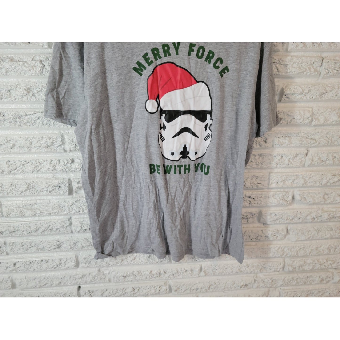 Christmas Star Wars Unisex Top XL Tee Merry Force Be With You Gray Crew Holiday