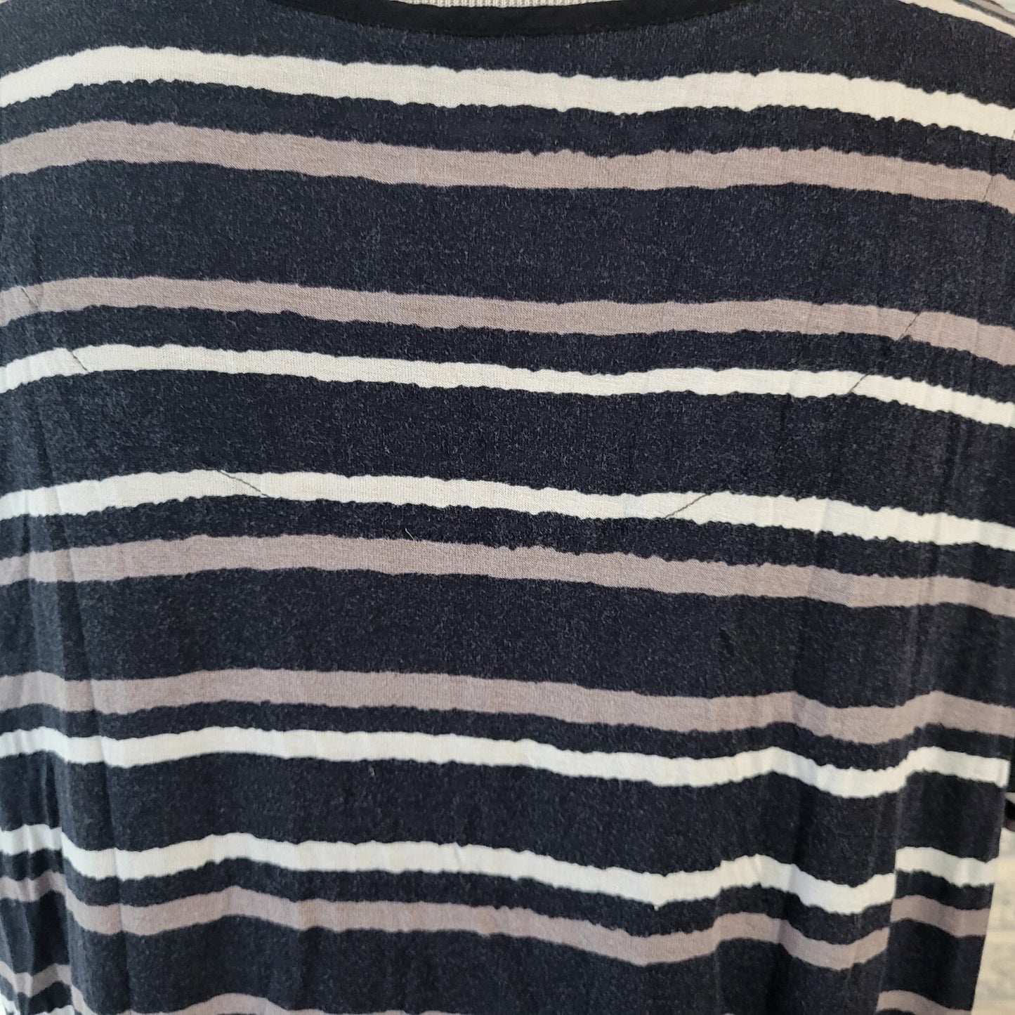 Anne Klein Womens Dress XL Mini Short Sleeve Black Stripe Pockets Chiffon Hem