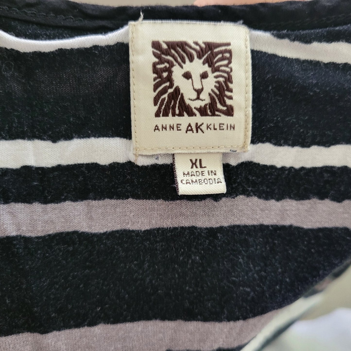 Anne Klein Womens Dress XL Mini Short Sleeve Black Stripe Pockets Chiffon Hem