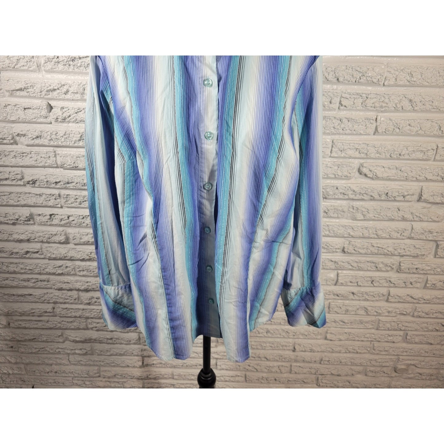 Lane Bryant Womens Top 18 20 Plus Long Sleeve Buttons Blue Stripe Office Collar