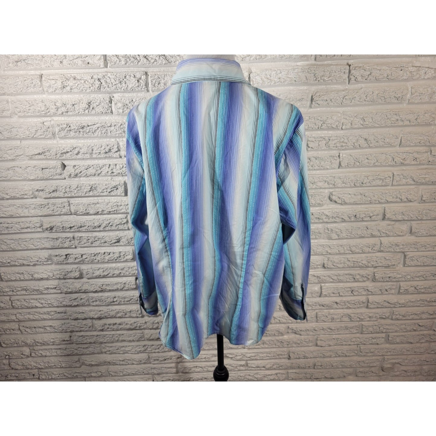 Lane Bryant Womens Top 18 20 Plus Long Sleeve Buttons Blue Stripe Office Collar